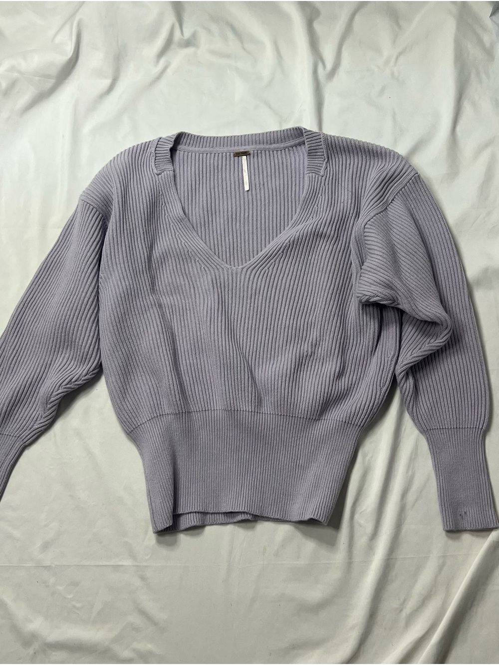 Free People Lavender Ribbed V-Neck Sweater